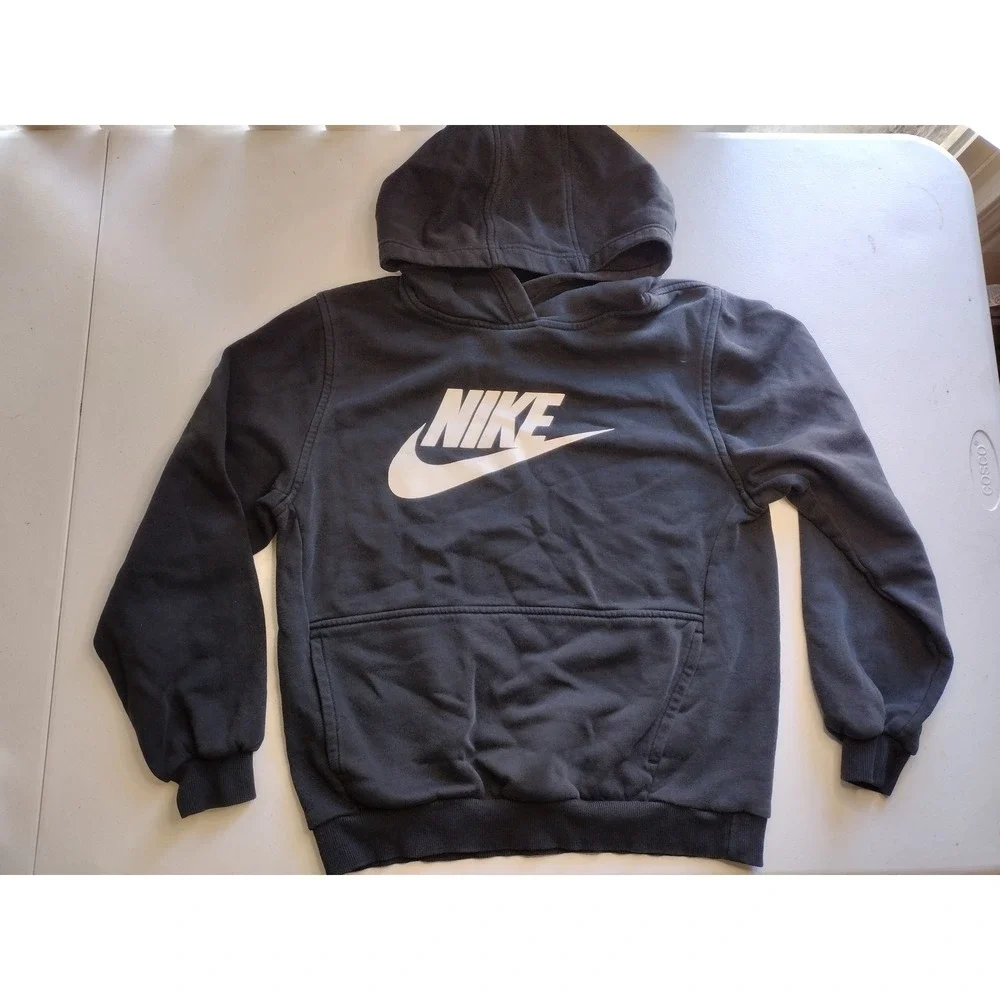 Nike Kids Pullover‎ Hoodie Black White Logo Fleece Sweatshirt XL Boys Girls